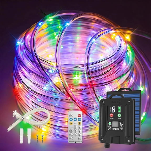 66FT 200LED 1800mAh Solar Rope Lights Outdoor Trampoline Lights IP67 Waterp...