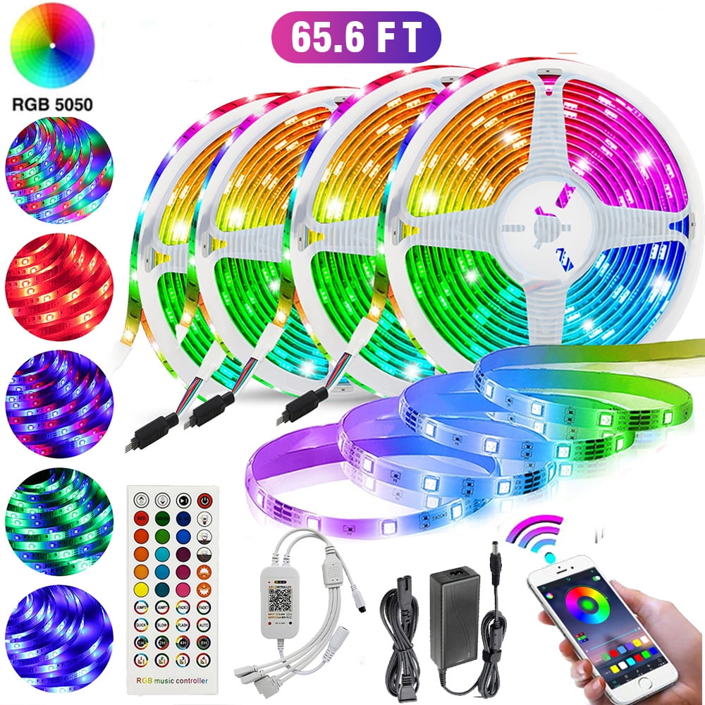66FT/20m LED Strip Lights，Music Sync Color Changing RGB LED Strip Built-in Mic, Bluetooth app Controlled LED Lights Rope Lights, 5050 RGB LED Light Strip(APP+Remote+Mic+Music)