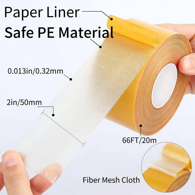 Heavy Duty Double Sided Tape - 2 Inch X 66 FT, Clear Mesh Reinforced Mounting Tape For Walls, Carpets, Home & Office (Weatherproof, High Adhesive)
