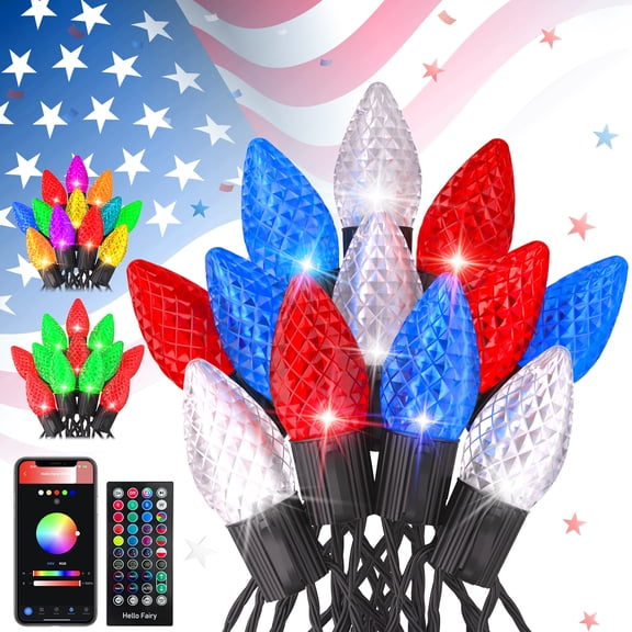 66FT Smart C9 LED String Lights 100 Color Changing Bulbs APP & Remote Controlled Music Sync Timer Extendable Waterproof Outdoor Decorative Lights for Easter, Spring Party, Patio, Fence & Holiday Deco