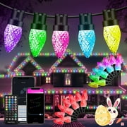 66FT Smart C9 LED String Lights 100 Color Changing Bulbs APP & Remote Controlled Music Sync Timer Extendable Waterproof Outdoor Decorative Lights for Easter, Spring Party, Patio, Fence & Holiday Deco