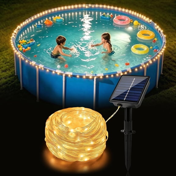 66FT Solar Powered Pool Lights for Above Ground Pools,Waterproof LED Rope Lights for Outside,8 Modes Outdoor String Lights for Frame Pools,Decorative Lighting for Trampoline Patio Pool Fence