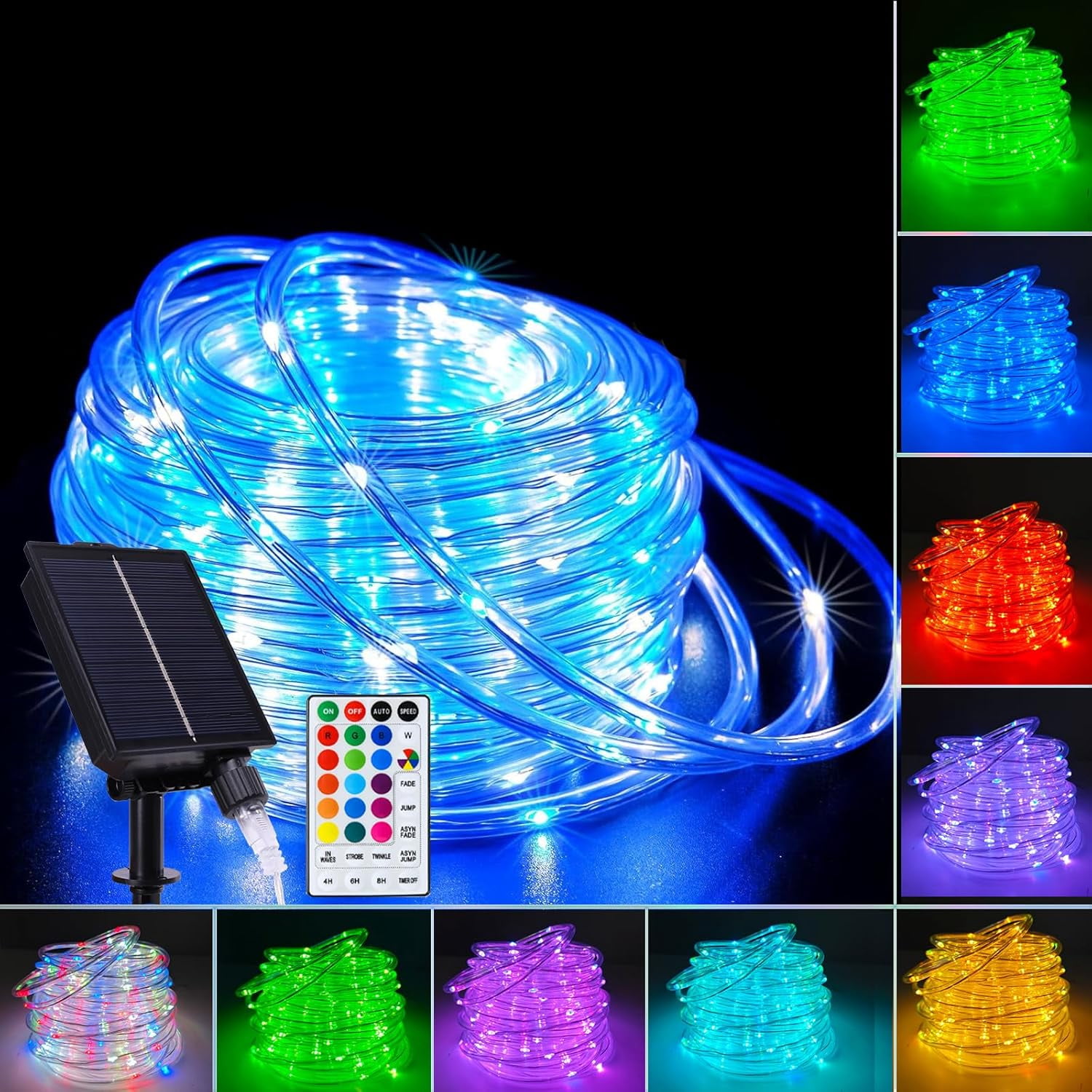 66FT Solar Rope Lights Outdoor - 200 LEDs 18 Color Changing Fairy ...