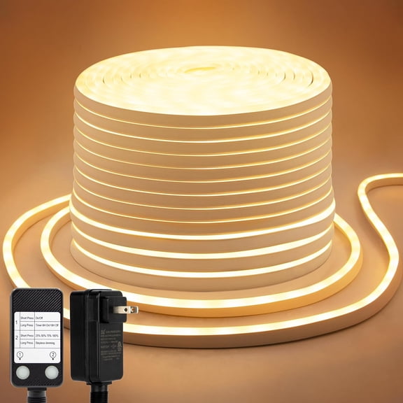 66Ft LED Neon Rope Lights 24V Dimmable 2400LEDs Strip Neon Light Warm White | Mains Powered, 24V, 66Ft, Adjustable, Dimmable, Timer, DIY Flexible, Waterproof