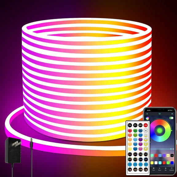 66Ft Neon Rope Lights,Flexible Led Rope Light Control with App/Remote,Multiple Modes Rope Lights,IP65 Outdoor RGB Led Neon Light Waterproof,Music Sync Gaming Led Neon Light Strip for Bedroom