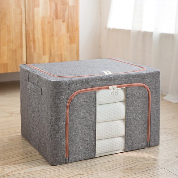 66L Clothes storage box, Oxford cloth, waterproof, steel frame, transparent, foldable