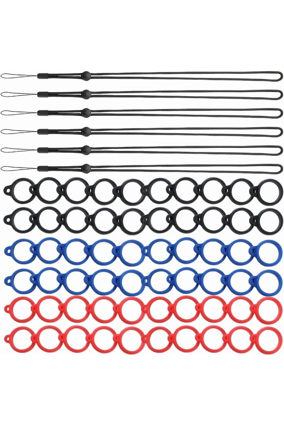 66PCS Anti-Lost Necklace Lanyard Set Including 6PCS Anti-Loss Pendant Strap String Holder with 60PCS 3 Colors 13mm Silicone Rubber Rings for Office Key Chains Outdoor Activities for DIY