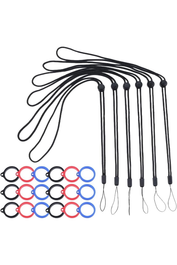 66PCS Anti-Lost Necklace Lanyard Set Including 6PCS Anti-Loss Pendant Strap String Holder with 60PCS 3 Colors Silicone Rubber Rings for Office Key Chains Outdoor Activities 21mm Mixed Color
