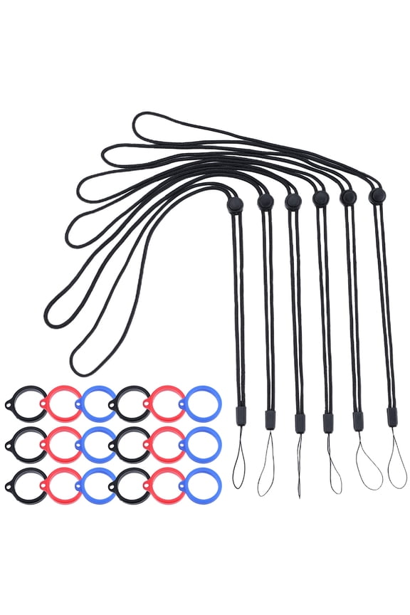 66PCS Anti-Lost Necklace Lanyard Set Including 6PCS Anti-Loss Pendant Strap String Holder with 60PCS 3 Colors Silicone Rubber Rings 21mm