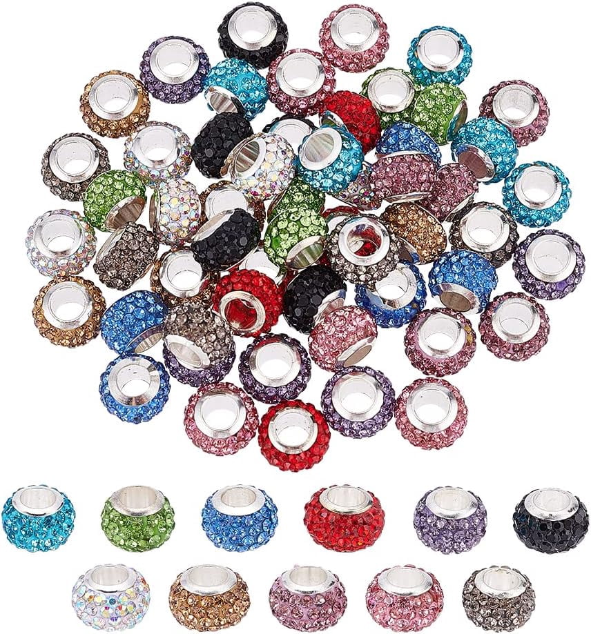 50pcs Alloy Rhinestone Rondelle Beads - 11x10mm Large Hole European Style Spacer Beads
