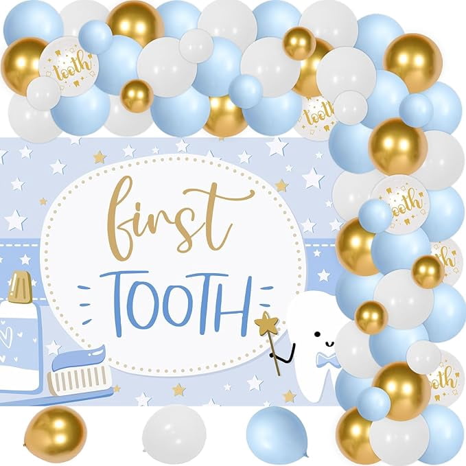 66Pcs First Tooth Themed Party decor Blue Teeth Party Photography ...