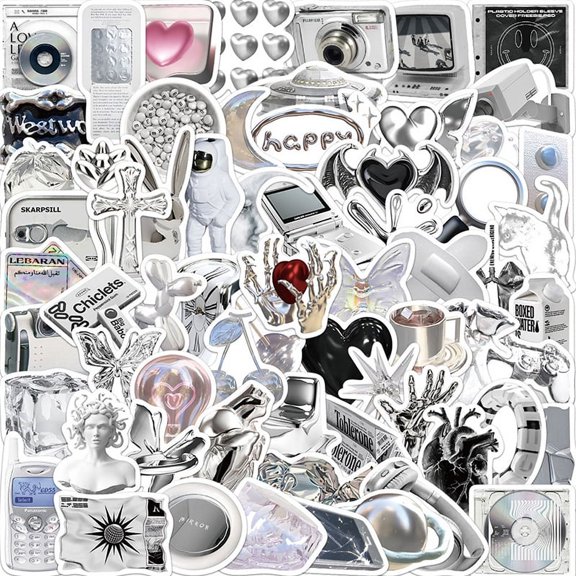66Pcs Silver Simple Modern Style Graffiti Sticker Car Guitar Suitcase Car Toys Phone Skateboard Laptop DIY Diary PVC Decal