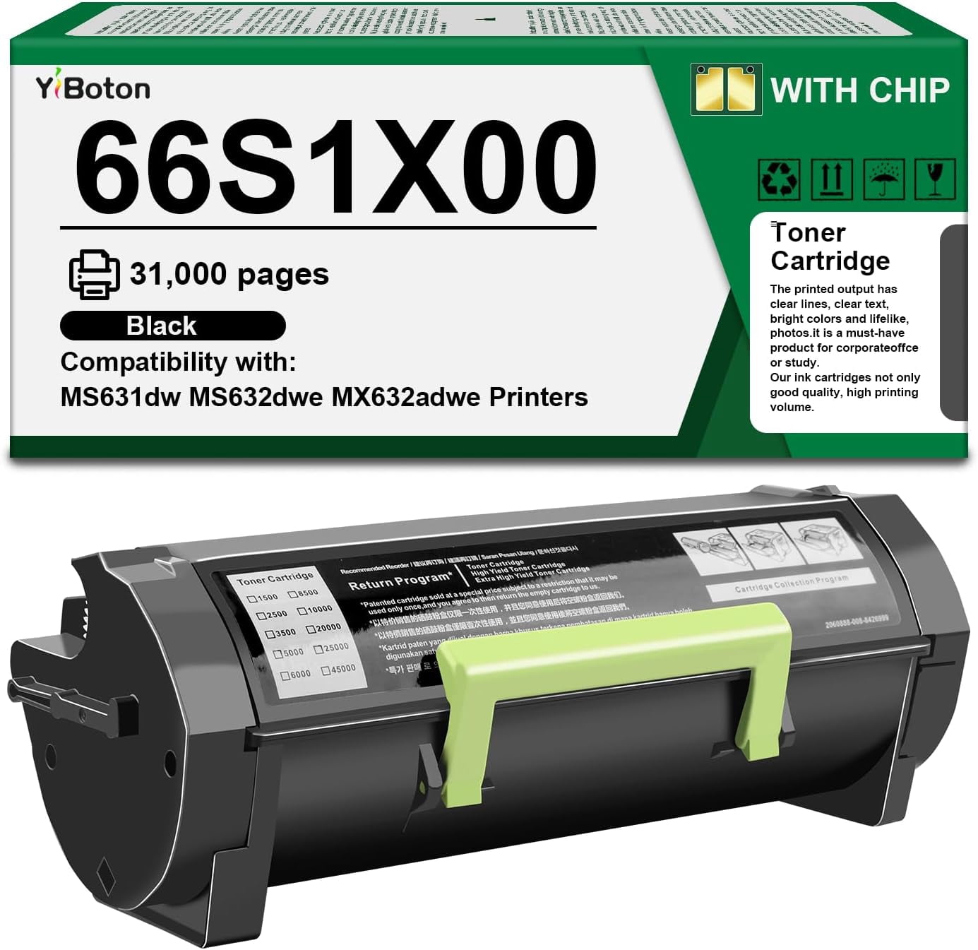 66S1X00 High Yield Black Toner Cartridge Compatible with Lexmark ...