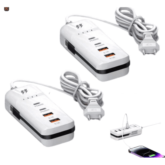 66W 4-Port USB Charging Hub, 5.1A Total Output, Multi-Device Charger Dock for Tablet & Phone, Compact Travel Design, White, By Preplabs
