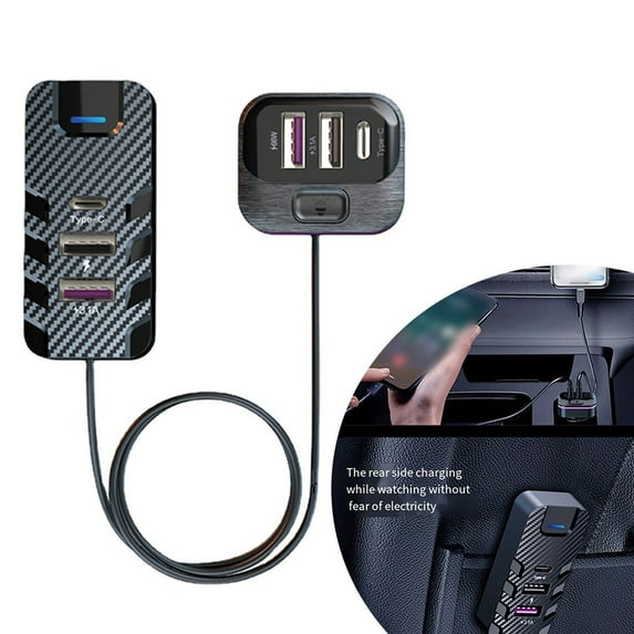 66W 6 Ports Multi USB Car Charger USB C PD QC3.0 Fast Charger with 1.5m Cable