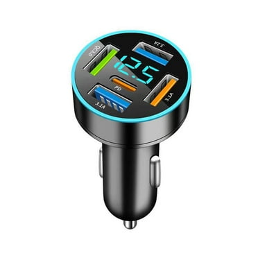 66W Car Charger 4 USB Type C Fast Charging Car Phone Adapter With Digital Displ. T7O6