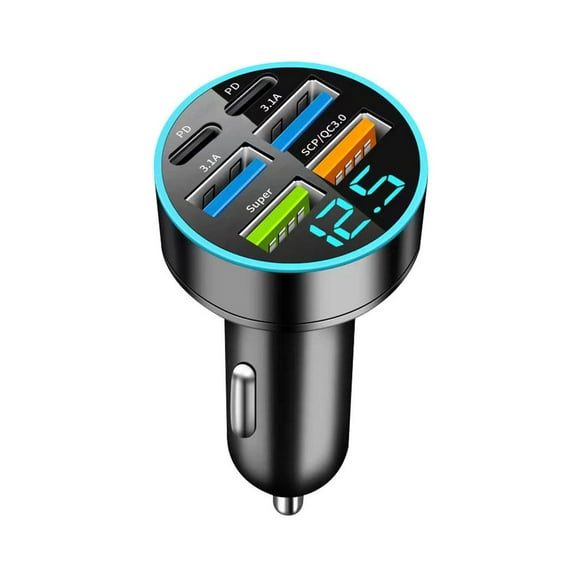 66W Car Charger 4 USB Type C Fast Charging Car Phone Adapter With Digital Displ| V9K8