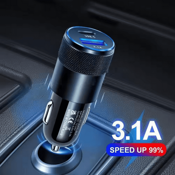 66W Dual USB Car Charger, Type-C Quick Charge Adapter for Phones, Tablets, Laptops