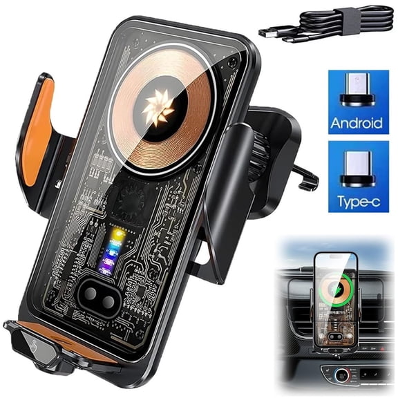 66W Fast Wireless Phone Charger with Auto Air Vent Mount & Secure Clamp Holder, Car Navigation Support Frame, Automatic Clamping Induction, Car Mobile Phone Holder, Charging Phone Holder