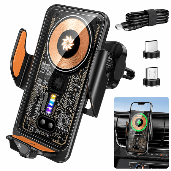 66W Fast Wireless Phone Charger with Auto Air Vent Mount & Secure Clamp Holder, Car Navigation Support Frame, Automatic Clamping Induction, Car Mobile Phone Holder, Charging Phone Holder