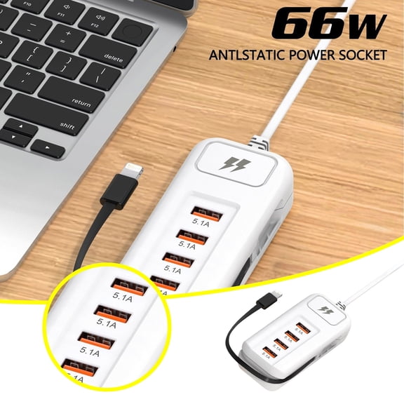 66W Multi-Port Fast Charging Power Strip – 4 USB + 1 AC Port Cable Lenth 39.38in/100cm