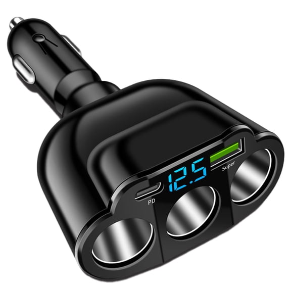 66W PD Fast Charging Car Adapter with 3 USB Ports and Lockable Socket Splitter for Smart Devices Universal 5-in-1 -Function Charger