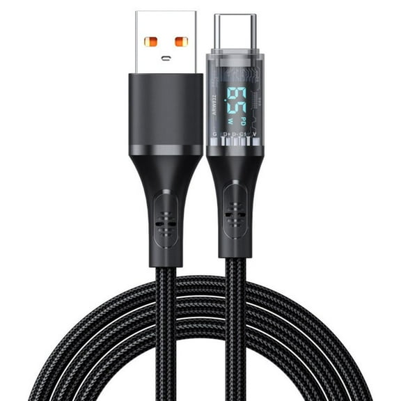 66W PD USB C Cable with Digital Display, 1M Type C Fast Charging Data Cable, Black