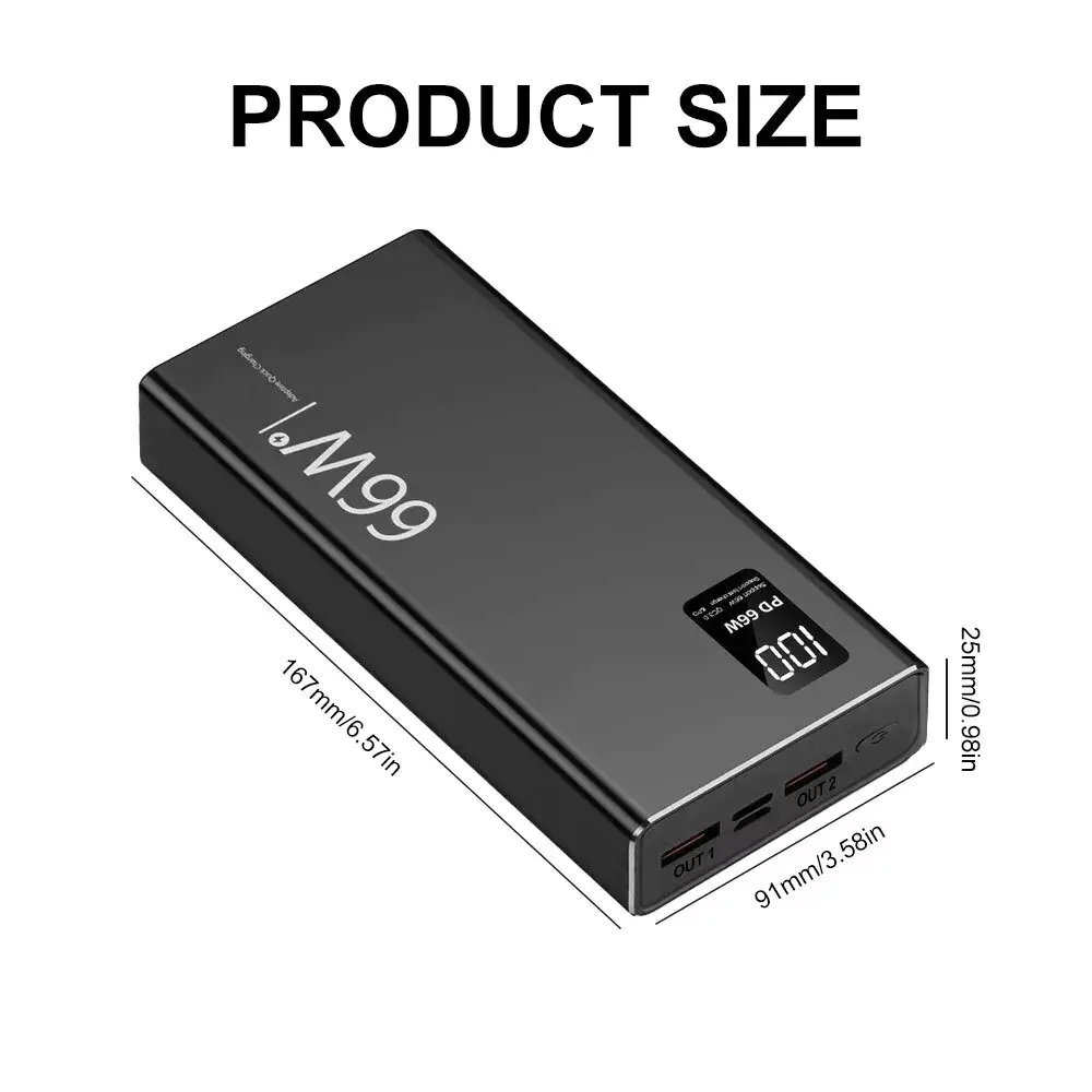 66W Portable 30000mAh Power Bank USB LCD External Battery Charger For Cell Phone