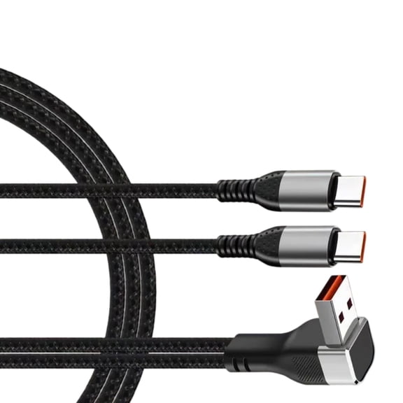 66W Quick Charging 2 in 1 USB Cable Featuring Type C Data Transfer And Additional Charging Port Nylon Braided Line