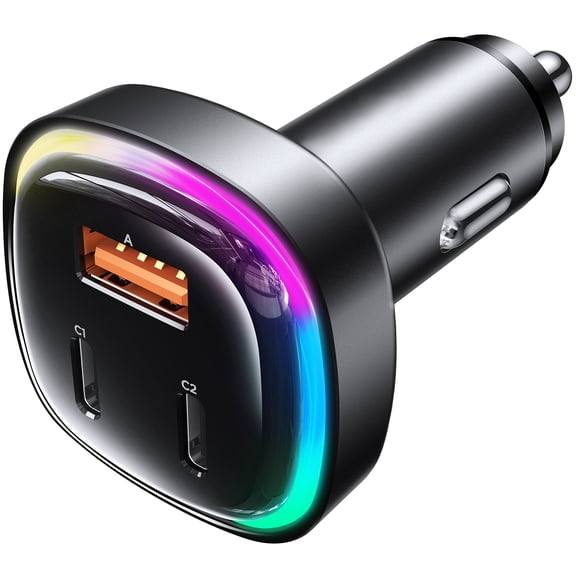 66W USB C Car Charger, [All Metal] 2PD + QC3.0 USB Car Cigarette Lighter USB Charger Adapter with RGB for Samsung Galaxy S23/22/21 iPhone iPad Pro Pixel Android Phones
