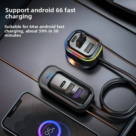 66W USB C Car Charger PD Fast Car Charger with Cable Multi Port Adapter for iPhone Android 12V 24V Car SUV Truck Van