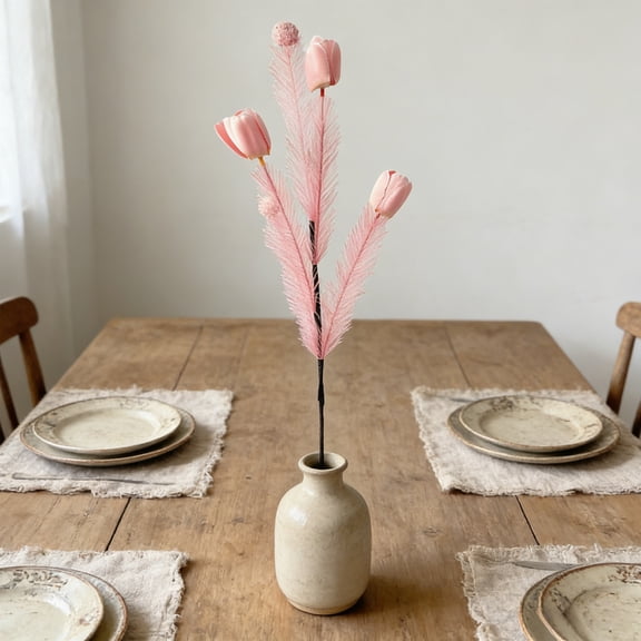 66cm Artificial Foam Ball Flower Branch, Bohemian Style Simulated Greenery Stem for Wedding Centerpieces, Home Decor, Vase Arrangements, Party Scene Layout,Pink