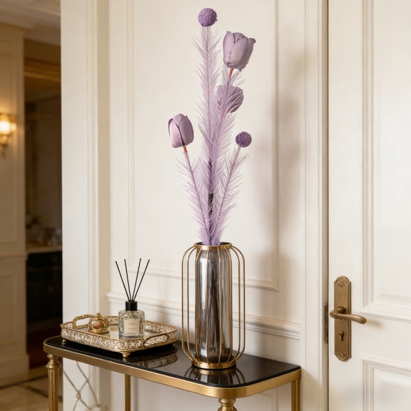 66cm Artificial Foam Ball Flower Branch, Bohemian Style Simulated Greenery Stem for Wedding Centerpieces, Home Decor, Vase Arrangements, Party Scene Layout,Purple