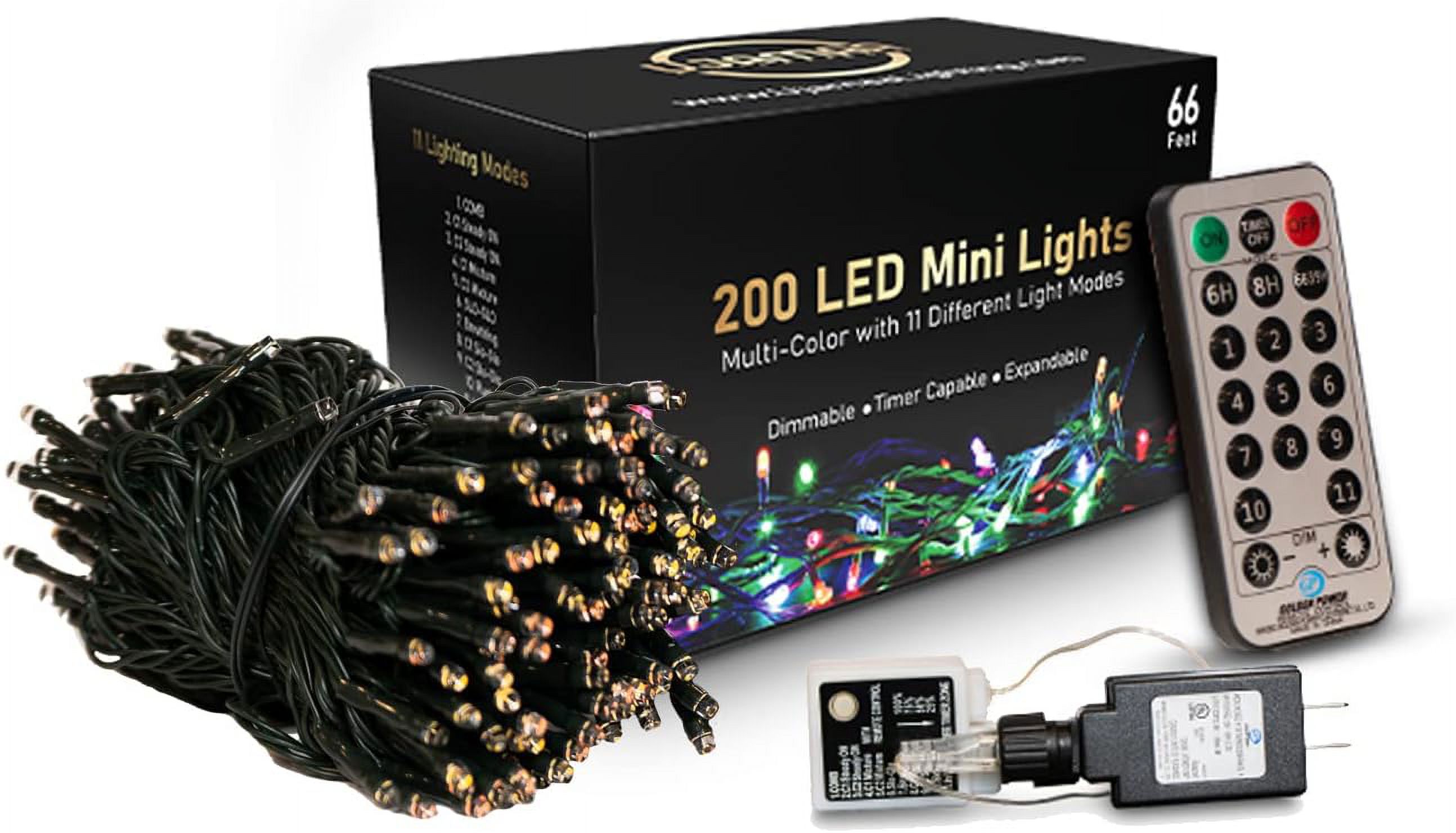 66ft 200 Mini LED Multicolor Lights 11Mode Remote Control Adapter Mode Select Decorative Xmas