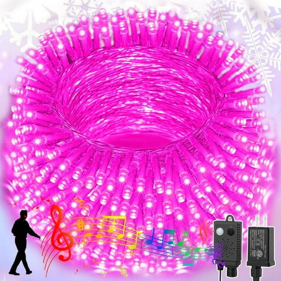 66ft Christmas Mini Lights with Music Motion Sensor Controller,200 LED Fairy Starry String Light Plug in for Indoor Outdoor Xmas Tree Wedding Party Decoration (Pink)