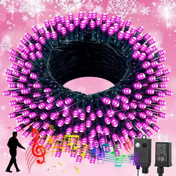 66ft Christmas Mini Lights with Music Motion Sensor Controller,200 LED Fairy Starry String Light Plug in for Indoor Outdoor Xmas Tree Wedding Party Decoration (Pink)