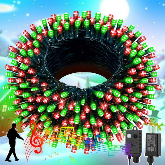 66ft Christmas Mini Lights with Music Motion Sensor Controller,200 LED Fairy Starry String Light Plug in for Indoor Outdoor Xmas Tree Wedding Party Decoration (Red Green)