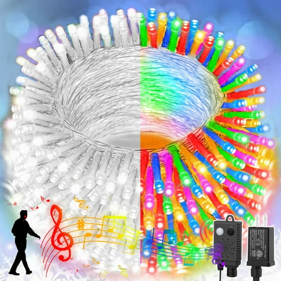 66ft Christmas Mini Lights with Music Motion Sensor Controller,200 LED Fairy Starry String Light Plug in for Indoor Outdoor Xmas Tree Wedding Party Decoration (White and Multicolor)