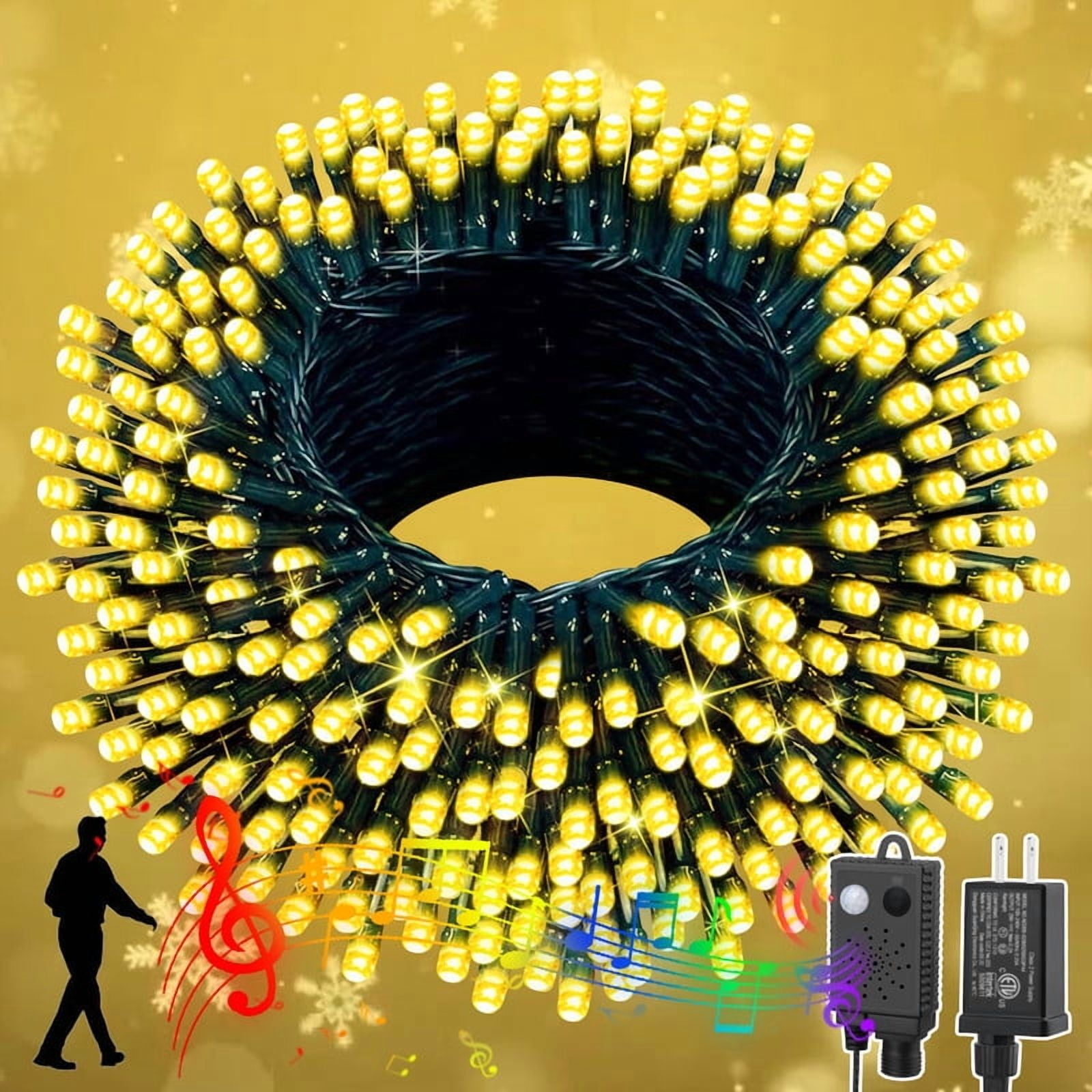 66ft Christmas Mini Lights with Music Motion Sensor Controller,200 LED Fairy Starry String Lights Plug in for Indoor Outdoor Xmas Tree Wedding Party Decoration (Yellow)