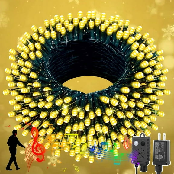 66ft Christmas Mini Lights with Music Motion Sensor Controller,200 LED Fairy Starry String Lights Plug in for Indoor Outdoor Xmas Tree Wedding Party Decoration (Yellow)