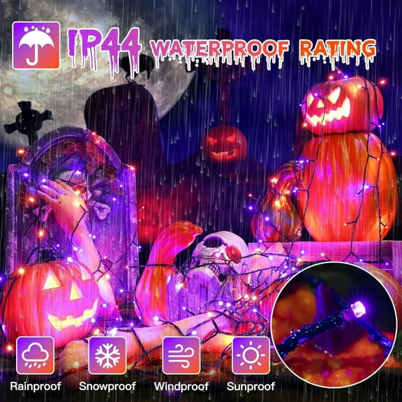 66ft Halloween LED String Lights - 200 Orange & Purple Waterproof Outdoor Lights with 8 Lighting Modes, IP44 Rated for Yard/Porch Decor (UL Certified Low Voltage)