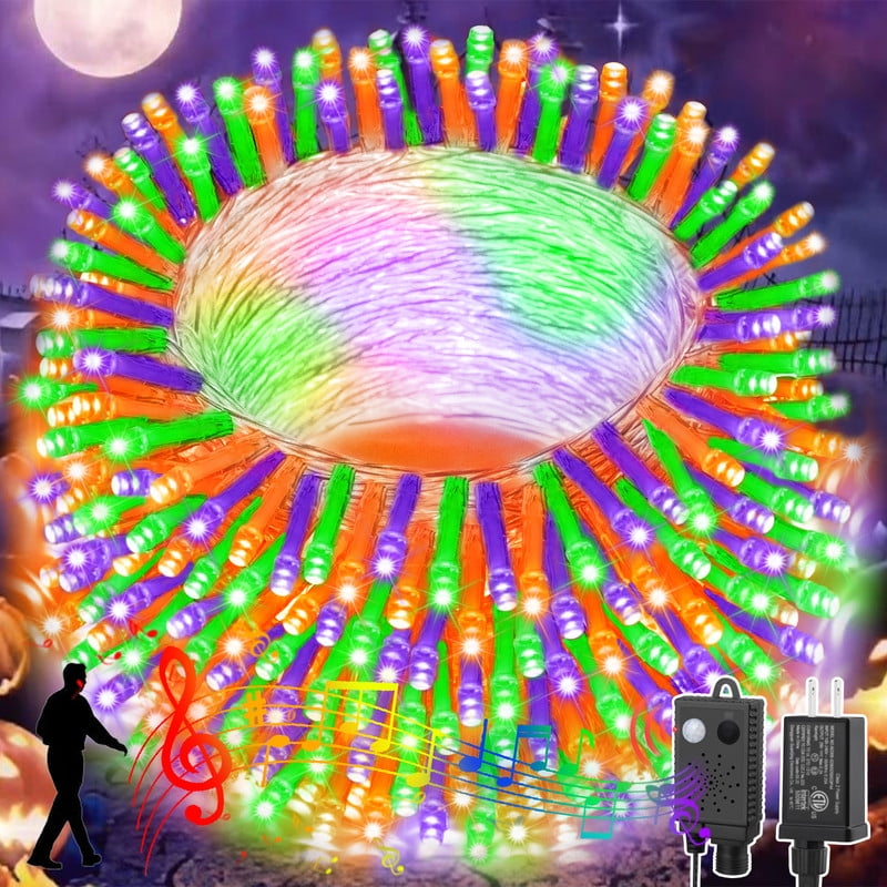 66ft Halloween Lights with Music Motion Sensor Controller,200 LED Fairy Starry String Light Plug in for Indoor Outdoor Xmas Tree Wedding Party Decoration (Orange+Purple+Green)