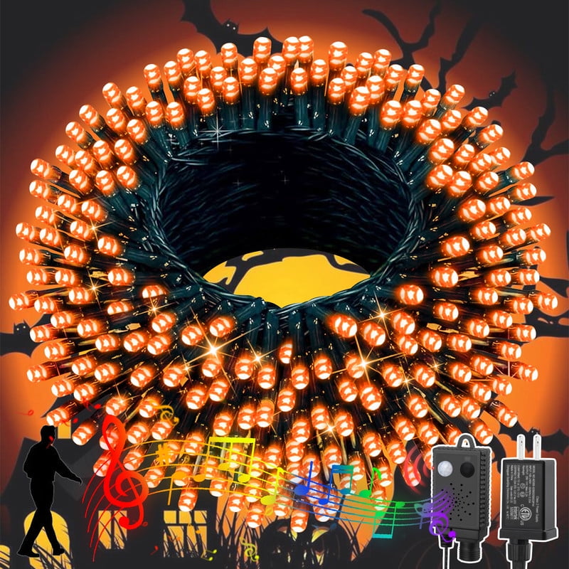 66ft Halloween Lights with Music Motion Sensor Controller,200 LED Fairy Starry String Light Plug in for Indoor Outdoor Xmas Tree Wedding Party Decoration (Orange)