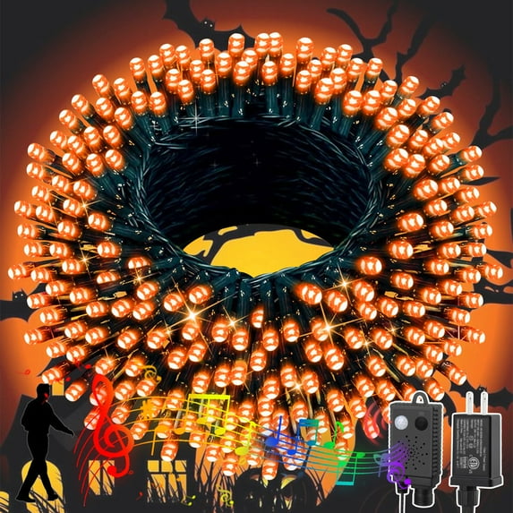 66ft Halloween Lights with Music Motion Sensor Controller,200 LED Fairy Starry String Light Plug in for Indoor Outdoor Xmas Tree Wedding Party Decoration (Orange)