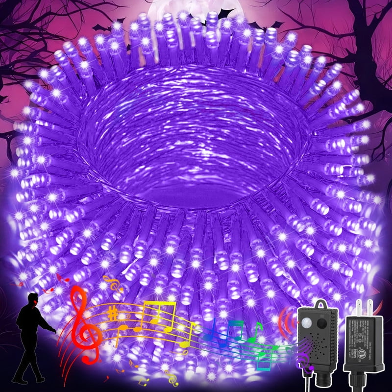 66ft Halloween Lights with Music Motion Sensor Controller,200 LED Fairy Starry String Light Plug in for Indoor Outdoor Xmas Tree Wedding Party Decoration (Purple)