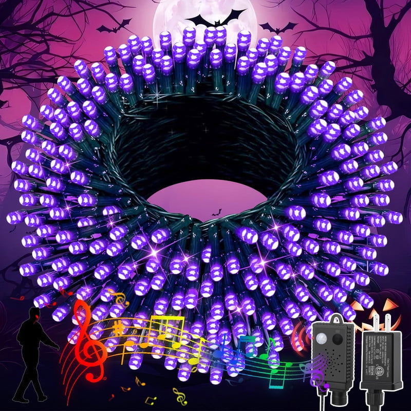 66ft Halloween Lights with Music Motion Sensor Controller,200 LED Fairy Starry String Light Plug in for Indoor Outdoor Xmas Tree Wedding Party Decoration (Purple)
