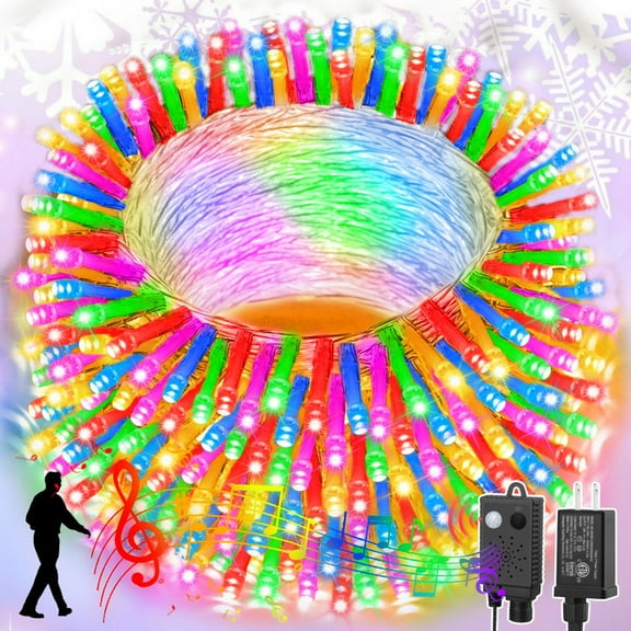 66ft Music Christmas Mini Lights with Motion Sensor Controller,200 LED Fairy Starry String Light Plug in for Indoor Outdoor Xmas Tree Wedding Party Decoration (Multicolor)