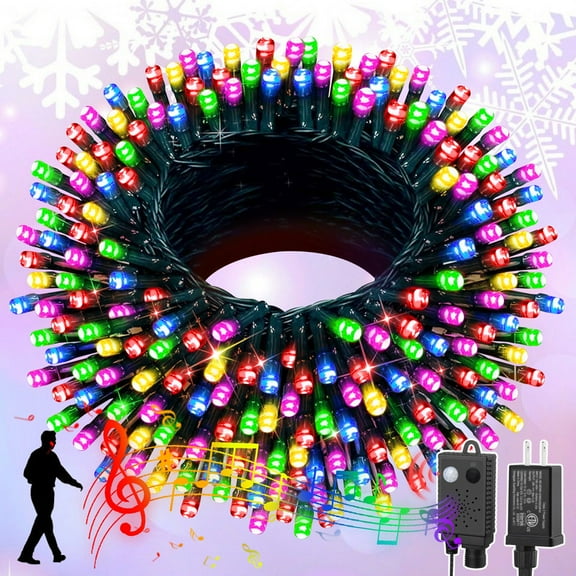 66ft Music Christmas Mini Lights with Motion Sensor Controller,200 LED Fairy Starry String Light Plug in for Indoor Outdoor Xmas Tree Wedding Party Decoration (Multicolor)