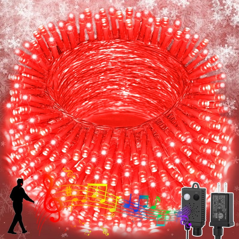 66ft Music Christmas Mini Lights with Motion Sensor Controller,200 LED Fairy Starry String Light Plug in for Indoor Outdoor Xmas Tree Wedding Party Decoration (Red)
