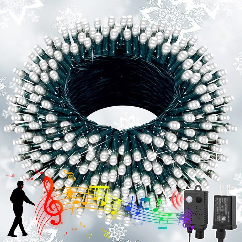66ft Music Christmas Mini Lights with Motion Sensor Controller,200 LED Fairy Starry String Light Plug in for Indoor Outdoor Xmas Tree Wedding Party Decoration (White)